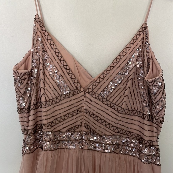 Marina | Plus Size 14 Embellished Beaded Sequin Art Deco Pleat Skirt Mesh Gown - Picture 11 of 16